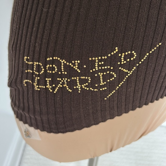 Ed Hardy Brown Ribbed Rhinestone Cold Shoulder Sweater - Picture 2 of 12